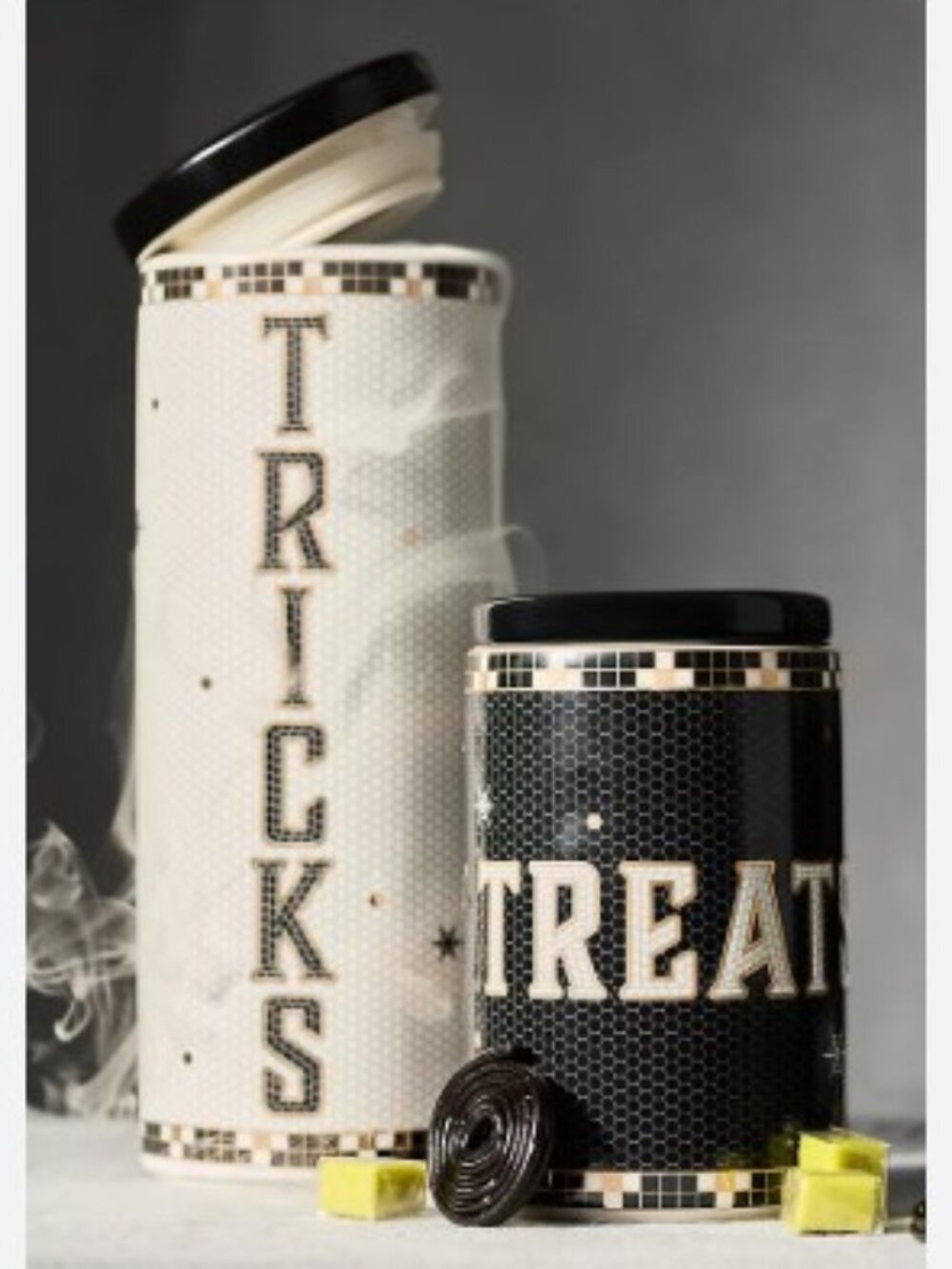 Anthropologie Bistro Tile Stoneware Canister: Halloween Edition – Tricks - NWT